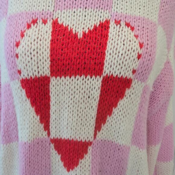 Luna Ivy Game of Love pink combo large chunky sweater. - Picture 3 of 11